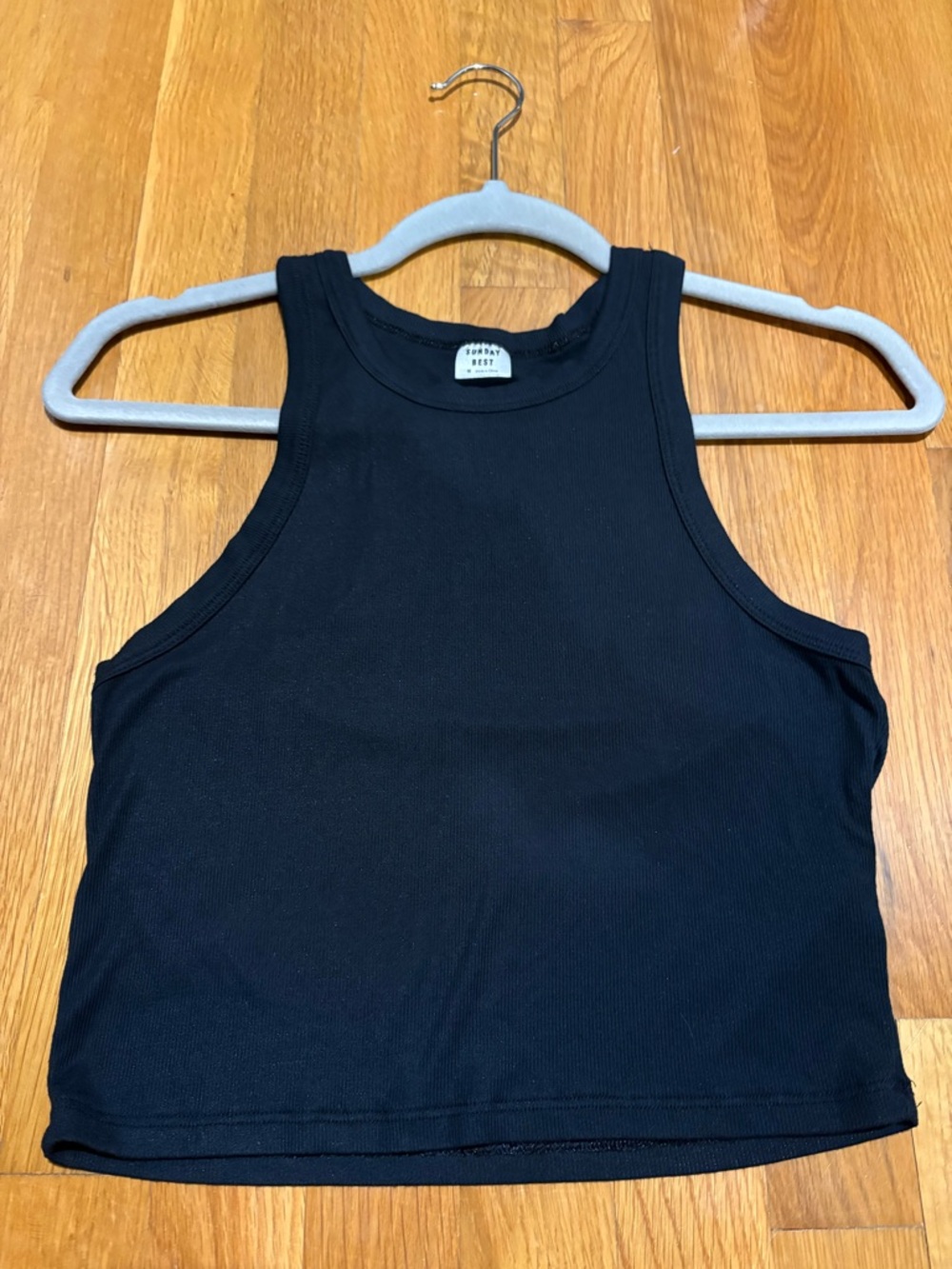Sunday Best Aritzia Black Ribbed High-Neck Cropped Tank